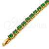 Pulsera Tennis 03.206.0004.3.07 Oro Laminado, Diseño de Cluster, con Zirconia Cubica Verde y Blanca, Pulido, Tono Dorado (Grosor 06 MM, 7 Pulgadas de Largo)