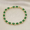 Pulsera Tennis 03.206.0004.3.07 Oro Laminado, Diseño de Cluster, con Zirconia Cubica Verde y Blanca, Pulido, Tono Dorado (Grosor 06 MM, 7 Pulgadas de Largo)