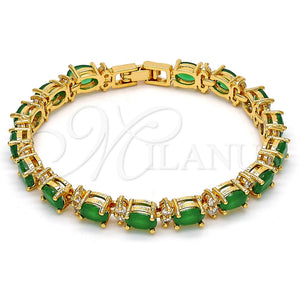 Pulsera Tennis 03.206.0004.3.07 Oro Laminado, Diseño de Cluster, con Zirconia Cubica Verde y Blanca, Pulido, Tono Dorado (Grosor 06 MM, 7 Pulgadas de Largo)