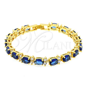 Pulsera Tennis 03.206.0004.2.07 Oro Laminado, Diseño de Cluster, con Zirconia Cubica Zafiro Azul y Blanca, Pulido, Tono Dorado (Grosor 06 MM, 7 Pulgadas de Largo)