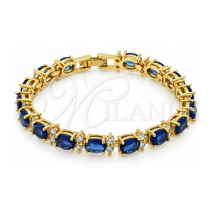 Pulsera Tennis 03.206.0004.2.07 Oro Laminado, Diseño de Cluster, con Zirconia Cubica Zafiro Azul y Blanca, Pulido, Tono Dorado (Grosor 06 MM, 7 Pulgadas de Largo)