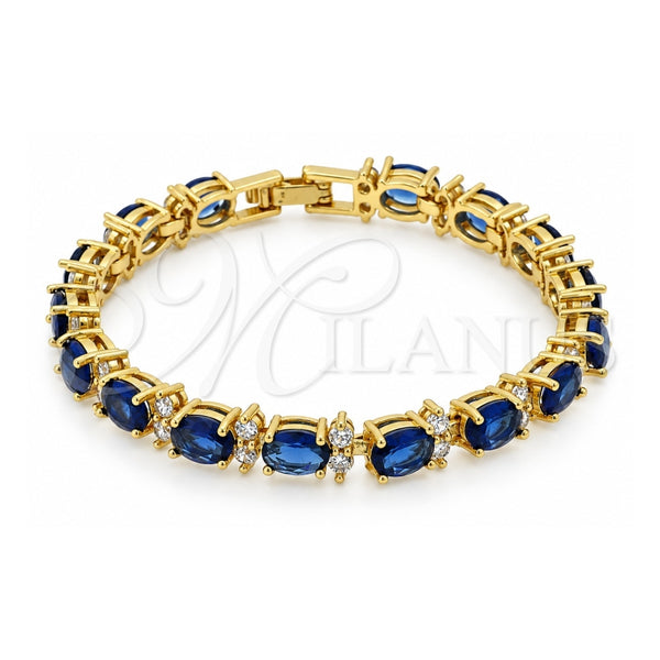 Pulsera Tennis 03.206.0004.2.07 Oro Laminado, Diseño de Cluster, con Zirconia Cubica Zafiro Azul y Blanca, Pulido, Tono Dorado (Grosor 06 MM, 7 Pulgadas de Largo)