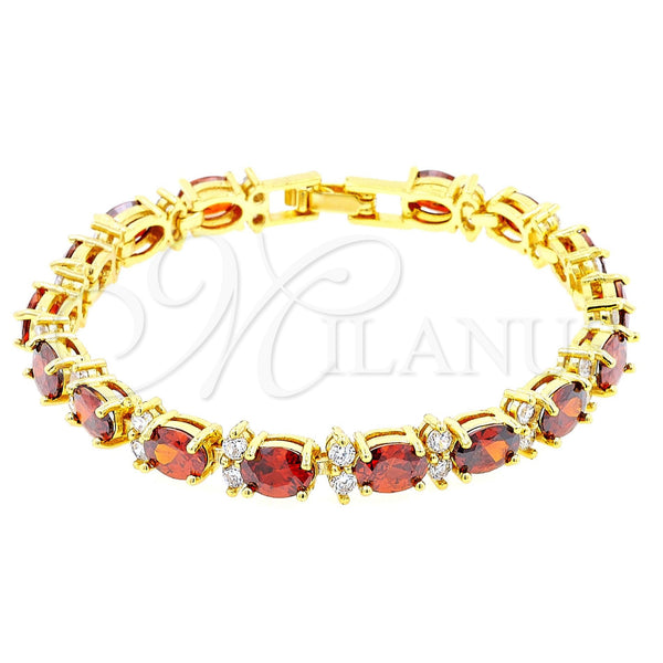 Pulsera Tennis 03.206.0004.1.07 Oro Laminado, Diseño de Cluster, con Granate and Blanca Zirconia Cubica, Pulido, Tono Dorado (06 MM Thickness, 7 Inches Length)
