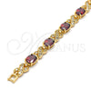Pulsera Tennis 03.206.0001.07 Oro Laminado, Diseño de Besos y Abrazos, con Zirconia Cubica Granate y Blanca, Pulido, Tono Dorado (Grosor 07 MM, 7 Pulgadas de Largo)