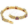 Pulsera Tennis 03.206.0001.07 Oro Laminado, Diseño de Besos y Abrazos, con Zirconia Cubica Granate y Blanca, Pulido, Tono Dorado (Grosor 07 MM, 7 Pulgadas de Largo)