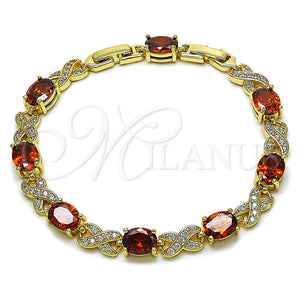 Pulsera Tennis 03.206.0001.07 Oro Laminado, Diseño de Besos y Abrazos, con Zirconia Cubica Granate y Blanca, Pulido, Tono Dorado (Grosor 07 MM, 7 Pulgadas de Largo)