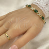 Pulsera Tennis 03.206.0001.2.07 Oro Laminado, Diseño de Besos y Abrazos, con Zirconia Cubica Verde y Micro Pave Blanca, Pulido, Tono Dorado (Grosor 07 MM, 7 Pulgadas de Largo)