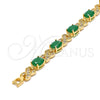 Pulsera Tennis 03.206.0001.2.07 Oro Laminado, Diseño de Besos y Abrazos, con Zirconia Cubica Verde y Micro Pave Blanca, Pulido, Tono Dorado (Grosor 07 MM, 7 Pulgadas de Largo)
