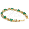 Pulsera Tennis 03.206.0001.2.07 Oro Laminado, Diseño de Besos y Abrazos, con Zirconia Cubica Verde y Micro Pave Blanca, Pulido, Tono Dorado (Grosor 07 MM, 7 Pulgadas de Largo)