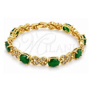 Pulsera Tennis 03.206.0001.2.07 Oro Laminado, Diseño de Besos y Abrazos, con Zirconia Cubica Verde y Micro Pave Blanca, Pulido, Tono Dorado (Grosor 07 MM, 7 Pulgadas de Largo)