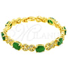 Pulsera Tennis 03.206.0001.2.07 Oro Laminado, Diseño de Besos y Abrazos, con Zirconia Cubica Verde y Micro Pave Blanca, Pulido, Tono Dorado (Grosor 07 MM, 7 Pulgadas de Largo)