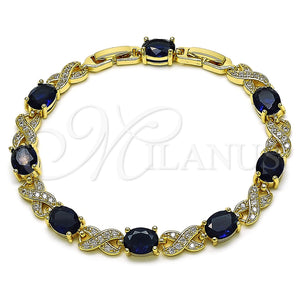 Pulsera Tennis 03.206.0001.1.07 Oro Laminado, Diseño de Besos y Abrazos, con Zafiro Azul and Blanca Zirconia Cubica, Pulido, Tono Dorado (07 MM Thickness, 7 Inches Length)