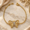 Pulsera Elegante 03.91.0044 Oro Laminado, Diseño de Mariposa, con Cristal Blanca, Pulido, Tono Dorado (7 Pulgadas de Largo)