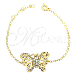 Pulsera Elegante 03.91.0044 Oro Laminado, Diseño de Mariposa, con Blanca Cristal, Pulido, Tono Dorado (7 Inches Length)