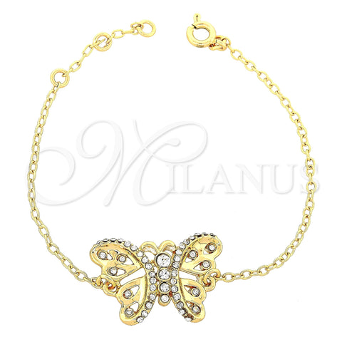 Pulsera Elegante 03.91.0044 Oro Laminado, Diseño de Mariposa, con Blanca Cristal, Pulido, Tono Dorado (7 Inches Length)