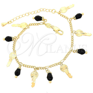 Pulsera de Dije 03.63.0178.08 Oro Laminado, Diseño de Llave, con Negro Cristal, Diamantado, Tono Dorado (02 MM Thickness, 8 Inches Length)