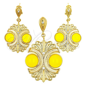 Juego de Arete y Dije de Adulto 10.91.0342.3 Oro Laminado, Diseño de Bola, con Amarillo Opal and Blanca Cristal, Pulido, Tono Dorado