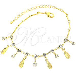 Tobillera de Dije 03.63.1288.10 Oro Laminado, con Blanca Zirconia Cubica, Diamantado, Tono Dorado (05 MM Thickness, 10 Inches Length)