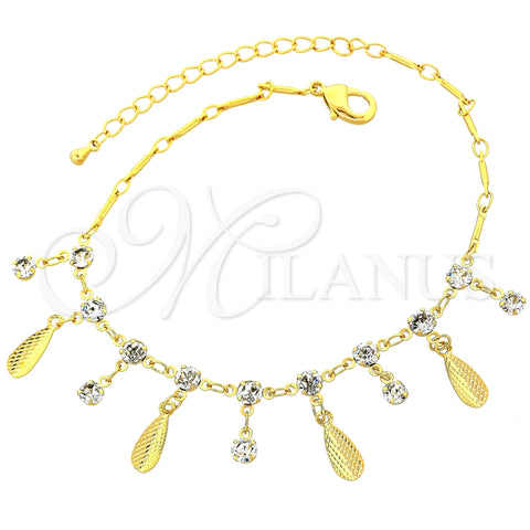 Tobillera de Dije 03.63.1288.10 Oro Laminado, con Blanca Zirconia Cubica, Diamantado, Tono Dorado (05 MM Thickness, 10 Inches Length)