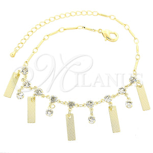 Tobillera de Dije 03.63.1300.10 Oro Laminado, Diseño de File, con Blanca Zirconia Cubica, Diamantado, Tono Dorado (02 MM Thickness, 10 Inches Length)