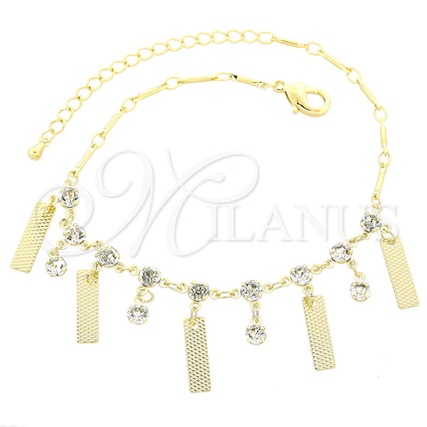 Tobillera de Dije 03.63.1300.10 Oro Laminado, Diseño de File, con Blanca Zirconia Cubica, Diamantado, Tono Dorado (02 MM Thickness, 10 Inches Length)