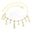 Tobillera de Dije 03.63.1300.10 Oro Laminado, Diseño de File, con Blanca Zirconia Cubica, Diamantado, Tono Dorado (02 MM Thickness, 10 Inches Length)