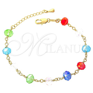 Pulsera Elegante 03.63.1305.07 Oro Laminado, Diseño de Bola, con Multicolor Cristal, Pulido, Tono Dorado (7 Inches Length)