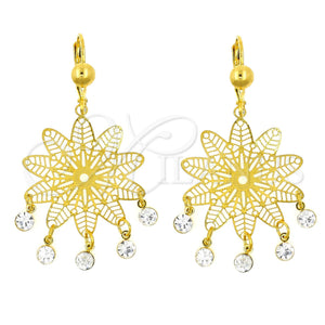 Arete Chandelier 02.211.0007 Oro Laminado, Diseño de Flor y File, con Blanca Cristal, Pulido, Tono Dorado