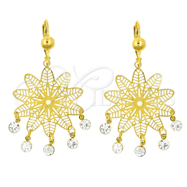 Arete Chandelier 02.211.0007 Oro Laminado, Diseño de Flor y File, con Blanca Cristal, Pulido, Tono Dorado
