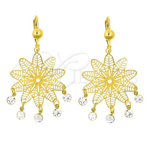 Arete Chandelier 02.211.0007 Oro Laminado, Diseño de Flor y File, con Blanca Cristal, Pulido, Tono Dorado
