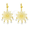 Arete Chandelier 02.211.0007 Oro Laminado, Diseño de Flor y File, con Blanca Cristal, Pulido, Tono Dorado