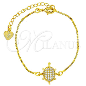 Pulsera Elegante 03.208.0001.06 Oro Laminado, Diseño de Tortuga y Box, con Blanca Zirconia Cubica, Pulido, Tono Dorado (01 MM Thickness, 6 Inches Length)