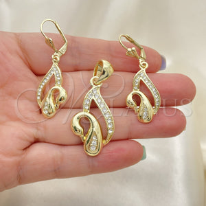 Juego de Arete y Dije de Adulto 10.160.0047 Oro Laminado, Diseño de Cisne, con Blanca Cristal, Pulido, Tono Dorado
