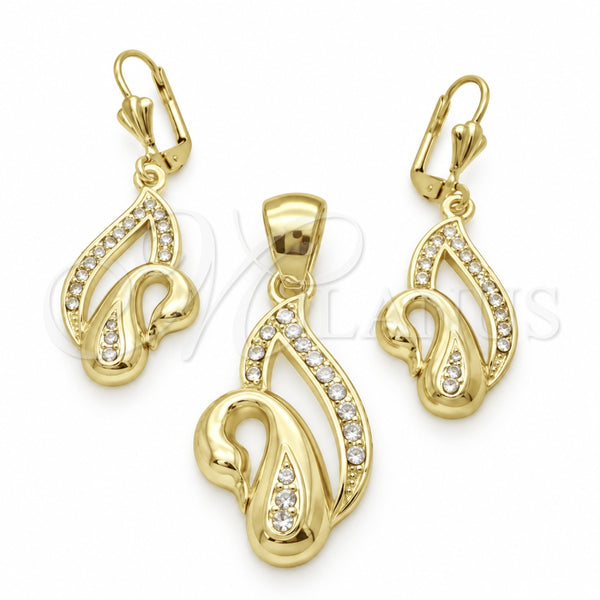 Juego de Arete y Dije de Adulto 10.160.0047 Oro Laminado, Diseño de Cisne, con Blanca Cristal, Pulido, Tono Dorado