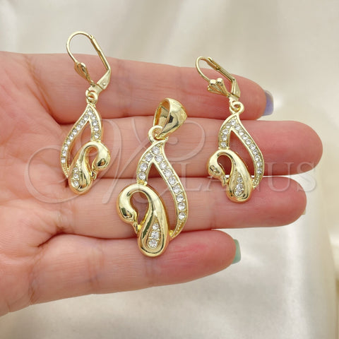 Juego de Arete y Dije de Adulto 10.160.0047 Oro Laminado, Diseño de Cisne, con Blanca Cristal, Pulido, Tono Dorado