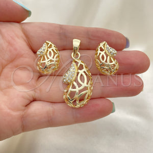 Juego de Arete y Dije de Adulto 10.160.0038 Oro Laminado, Diseño de Gota, con Blanca Cristal, Pulido, Tono Dorado