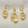 Juego de Arete y Dije de Adulto 10.160.0050 Oro Laminado, Diseño de Corazón, con Blanca Cristal, Pulido, Tono Dorado