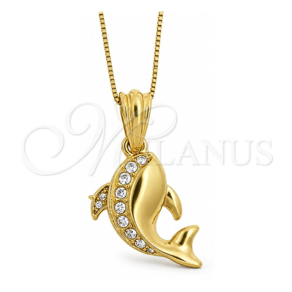 Collares con Dije 04.118.0085.18 Oro Laminado, Diseño de Delfín, con Cristal Blanca, Pulido, Tono Dorado (Grosor 01 MM, 18 Pulgadas de Largo)