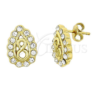 Arete Dormilona 02.59.0117 Oro Laminado, Diseño de Infinito y Gota, con Blanca Cristal, Pulido, Tono Dorado