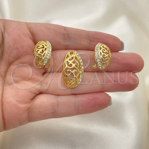 Juego de Arete y Dije de Adulto 10.59.0227 Oro Laminado, Diseño de Oja, con Blanca Cristal, Pulido, Tono Dorado