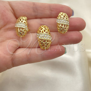 Juego de Arete y Dije de Adulto 10.59.0231 Oro Laminado, con Blanca Cristal, Pulido, Tono Dorado