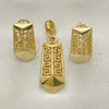 Juego de Arete y Dije de Adulto 10.59.0224 Oro Laminado, Diseño de Llave Griega, Mate, Tono Dorado
