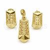 Juego de Arete y Dije de Adulto 10.59.0224 Oro Laminado, Diseño de Llave Griega, Mate, Tono Dorado