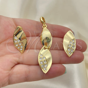 Juego de Arete y Dije de Adulto 10.59.0226 Oro Laminado, Diseño de Oja, con Blanca Zirconia Cubica, Pulido, Tono Dorado