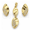 Juego de Arete y Dije de Adulto 10.59.0226 Oro Laminado, Diseño de Oja, con Zirconia Cubica Blanca, Pulido, Tono Dorado