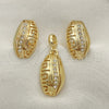 Juego de Arete y Dije de Adulto 10.59.0225 Oro Laminado, Diseño de Oja y Llave Griega, con Blanca Cristal, Pulido, Tono Dorado