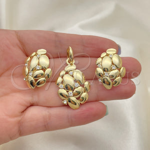 Juego de Arete y Dije de Adulto 10.59.0222 Oro Laminado, Diseño de Uva, con Blanca Zirconia Cubica, Pulido, Tono Dorado