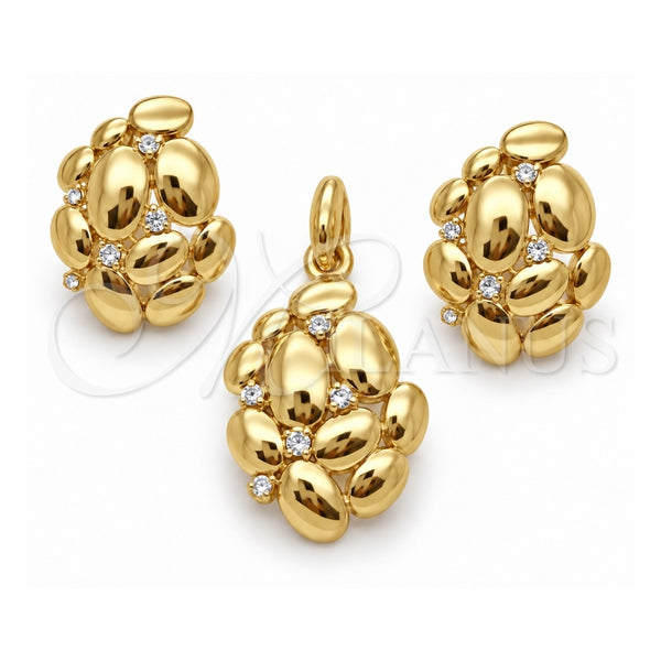 Juego de Arete y Dije de Adulto 10.59.0222 Oro Laminado, Diseño de Uva, con Zirconia Cubica Blanca, Pulido, Tono Dorado