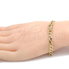 Pulsera Elegante 03.59.0030.08 Oro Laminado, Diseño de Cubana, con Onix Negro Zirconia Cubica and Blanca Cristal, Pulido, Tono Dorado (07 MM Thickness, 8 Inches Length)