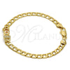 Pulsera Elegante 03.59.0030.08 Oro Laminado, Diseño de Cubana, con Onix Negro Zirconia Cubica and Blanca Cristal, Pulido, Tono Dorado (07 MM Thickness, 8 Inches Length)